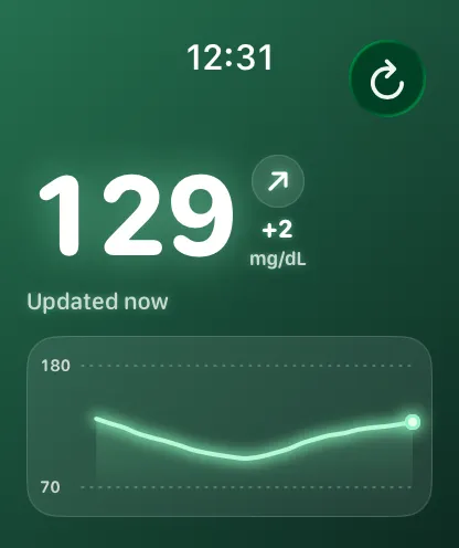 Glucose Connect Watch app with the Forest background and sample readings