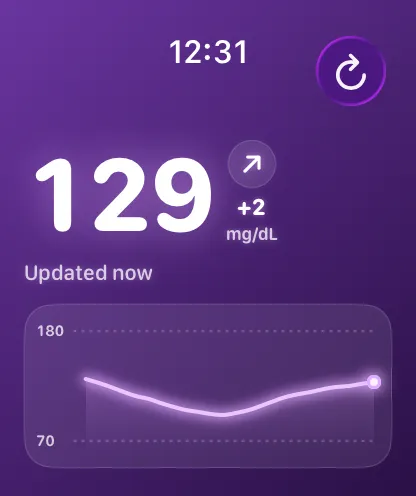 Glucose Connect Watch app with the Grape background and sample readings