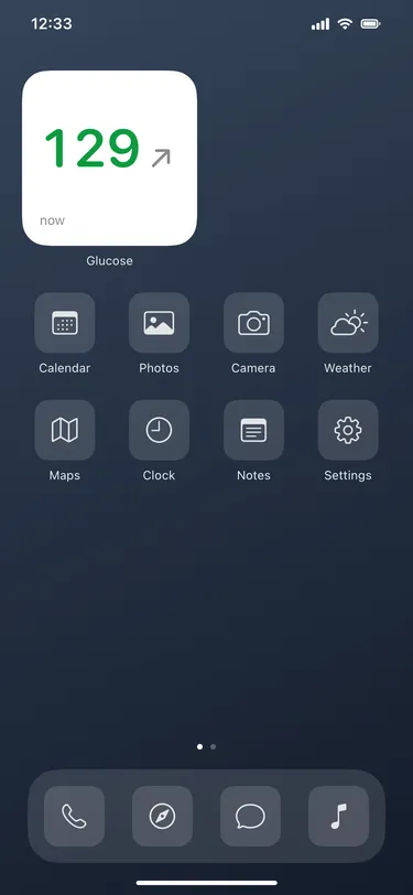 Small reading: actual Home Screen widgets with sample readings in an illustrative iPhone screen