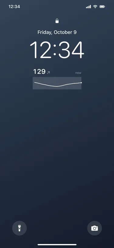 Reading and graph: actual Lock Screen widgets with sample readings in an illustrative iPhone screen