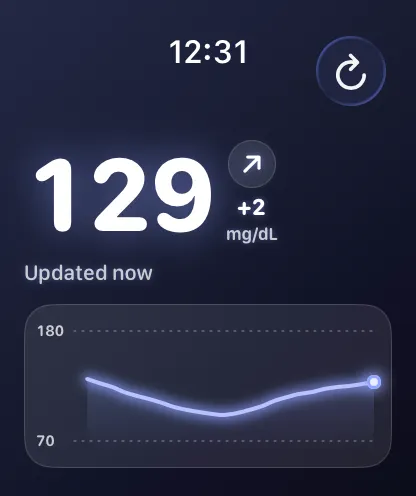 Glucose Connect Watch app with the Midnight background and sample readings