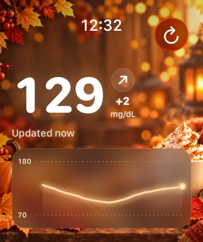 Glucose Connect Watch app with the Spice background and sample readings